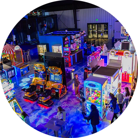 Elevated overview image of the arcade at Air City